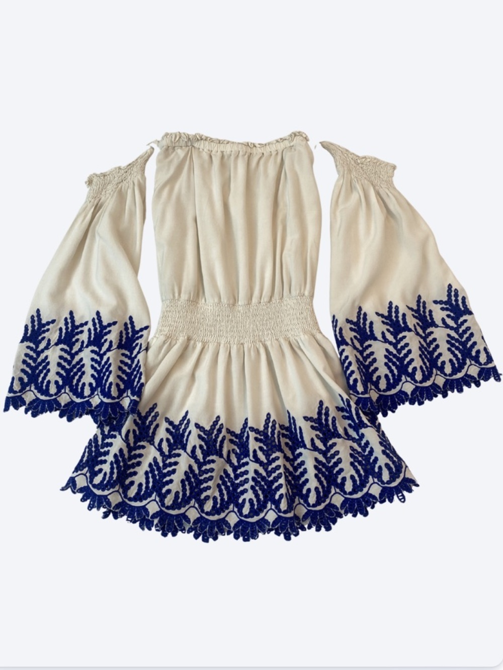 Ramy Brook Zena Embroidered Off Shoulder Mini Dress Blue and White Size XS - Picture 3 of 11